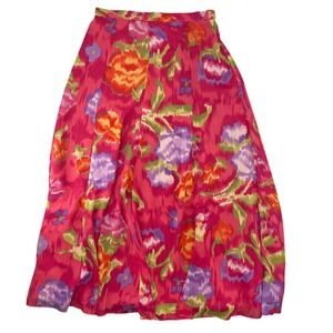 Vibrant Floral Maxi Skirt S Flowy Boho Vacation Resortwear Pink Purple Orange